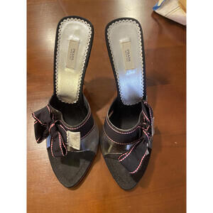 Vintage PRADA Y2K Clear PVC & Black Suede Bow Mules